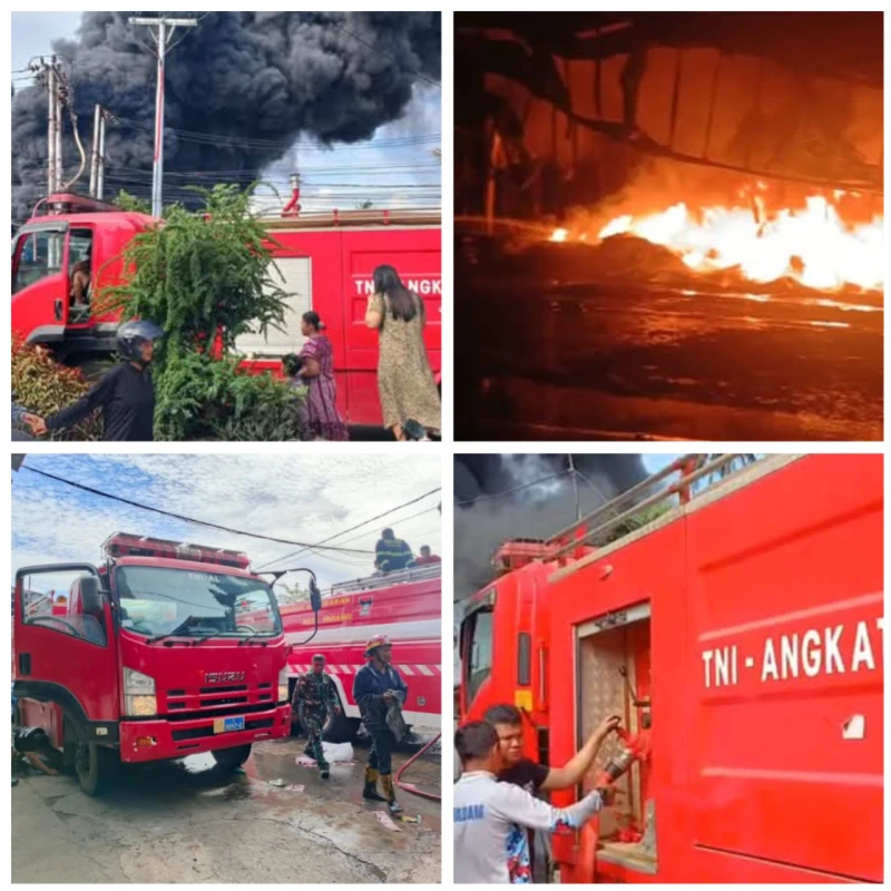 Aksi Sigap Prajurit TNI AL Bantu Padamkan Si Jago Merah yang Melahap Pabrik Karet di Padang - TajamNews