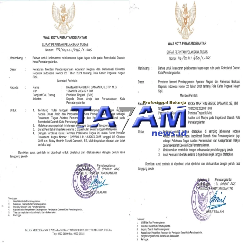 Hanya 6 Hari SK Plt Asisten 1 Siantar Berubah Benturkan 2 Marga Damanik, Apakah Ada Konspirasi Jahat…??? - TajamNews