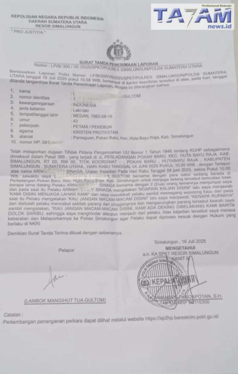 Khawatir Pengancaman Dengan Sajam Terulang Kembali, Korban Ungkap Kekecewaan Atas Lamban nya Penegakan Hukum Di Polres SML. - www.tajamnews.co.id