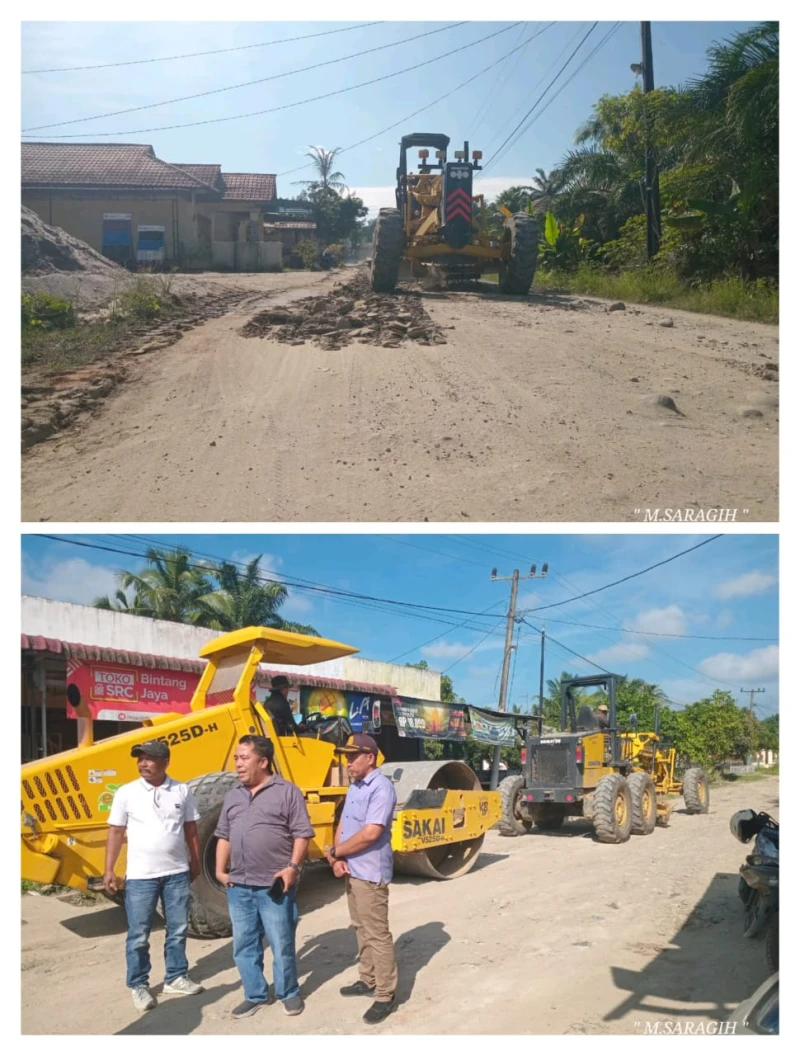 Management PT PN IV Regional 1 Kebun Silau Dunia Berkolaborasi Bersama Warga Desa Sarang Giting Kahan Perbaiki Jalan  Bintang Bayu - www.tajamnews.co.id