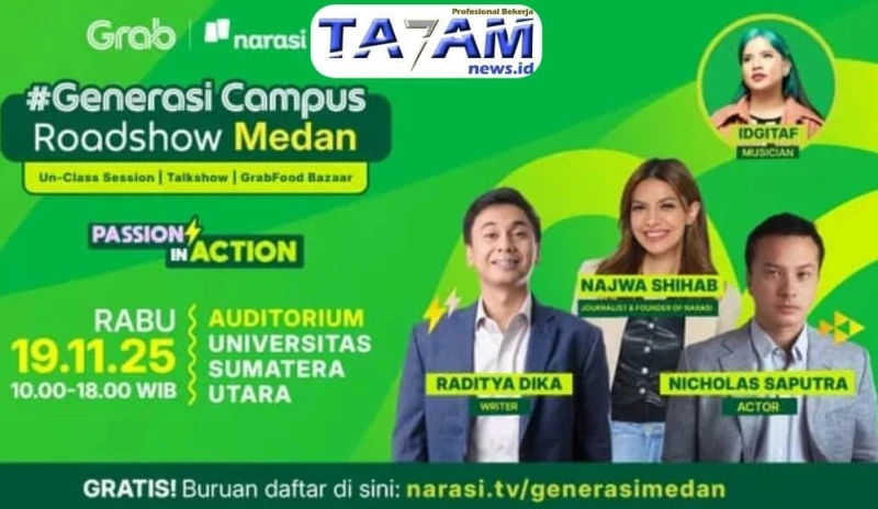 Najwa Shihab, Raditya Dika, Nicholas Saputra dan Idgitaf Satu Panggung Sharing Inspirasi pada Acara Generasi Campus Road Show 2025 di Medan - www.tajamnews.co.id