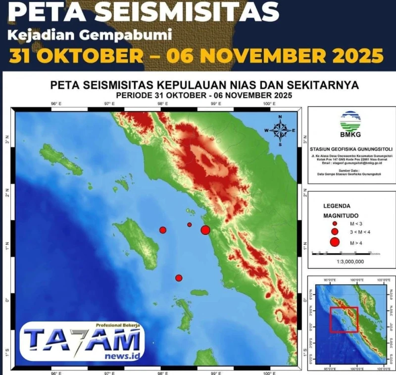 BMKG Temukan Hanya 4 Kejadian Mingguan Gempa Kepulauan Nias - www.tajamnews.co.id