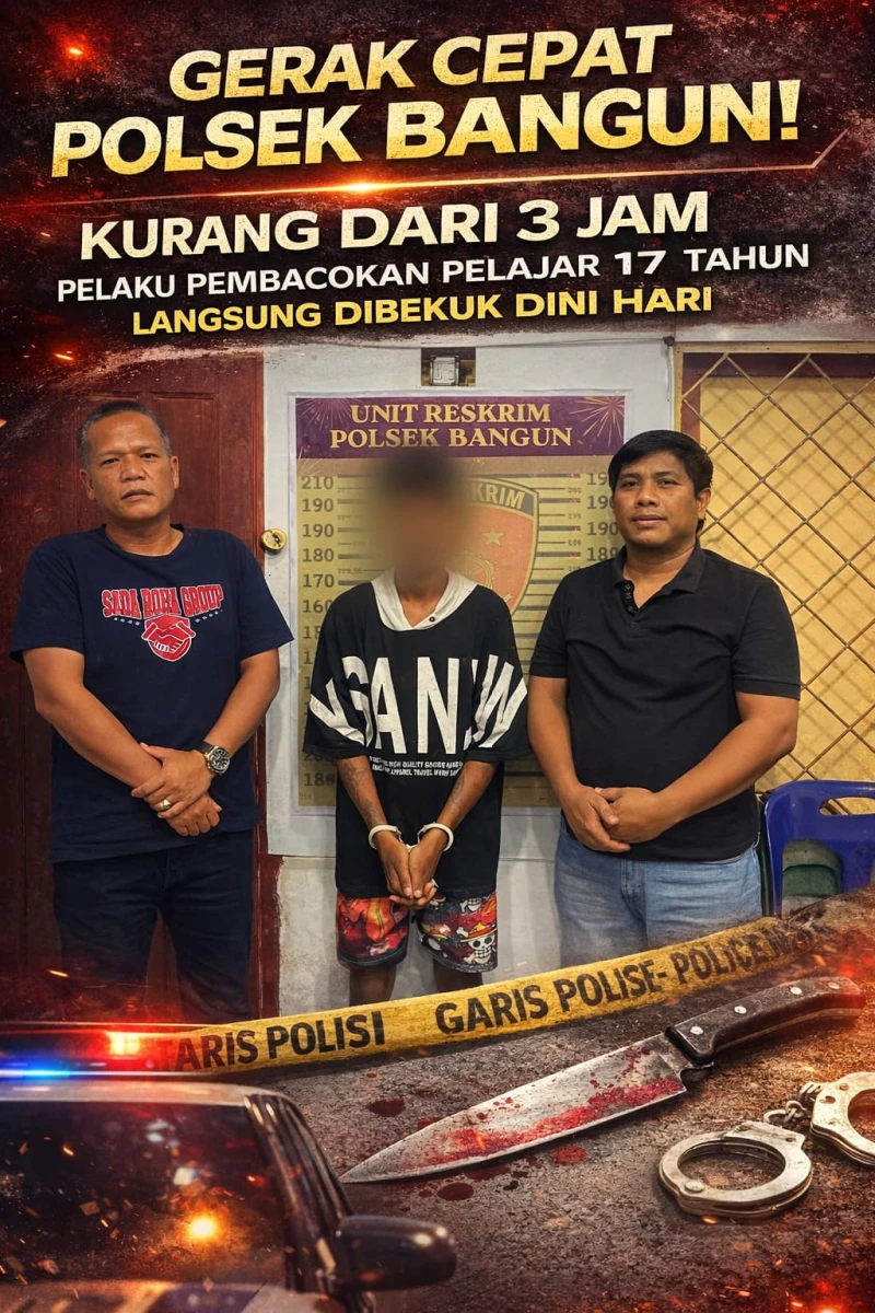 Gerak Cepat Polsek Bangun! Kurang dari 3 Jam Pelaku Pembacokan Pelajar 17 Tahun Langsung Dibekuk Dini Hari - www.tajamnews.co.id