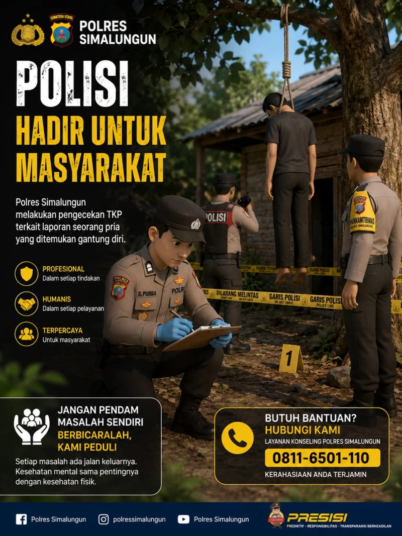 Polres Simalungun Respons Cepat Evakuasi Korban Diduga Putus Cinta, Pemuda 27 Tahun Ditemukan Gantung Diri di Gubuk Perladangan - TajamNews