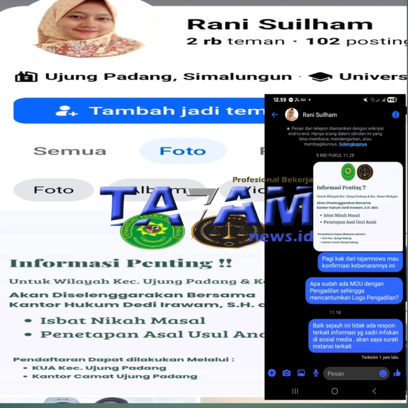 Oknum Diduga Staf KUA Ujung Padang Lampirkan Logo Pengadilan Agama Simalungun di Media Sosial, Pihak Terkait Buka Suara - TajamNews