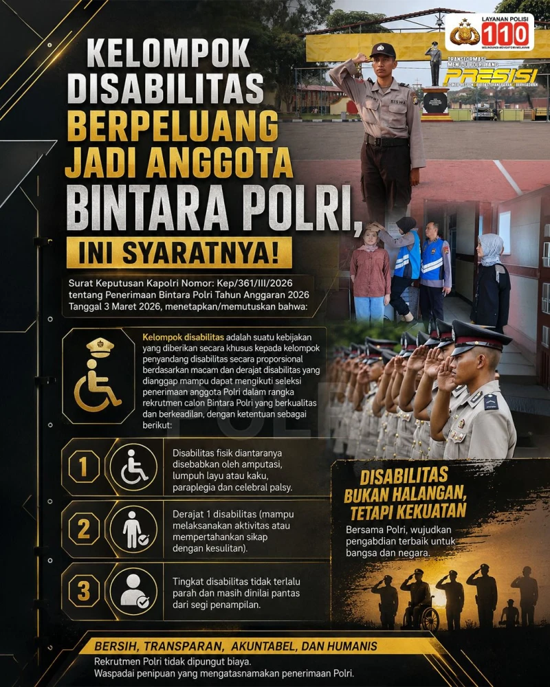 Polri Buka Pintu Lebar untuk Penyandang Disabilitas: Rekrutmen Bintara 2026 Hadirkan Seleksi Inklusif, Berkeadilan, dan Setara - www.tajamnews.co.id