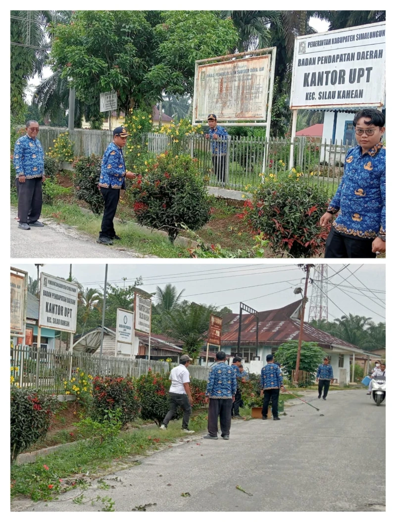 *PLT Camat Silou Kahean Johansen Damanik SH Pimpin Gotong Royong Bersama Pegawai Jaga Kebersihan Lingkungan Kantor Camat* - TajamNews