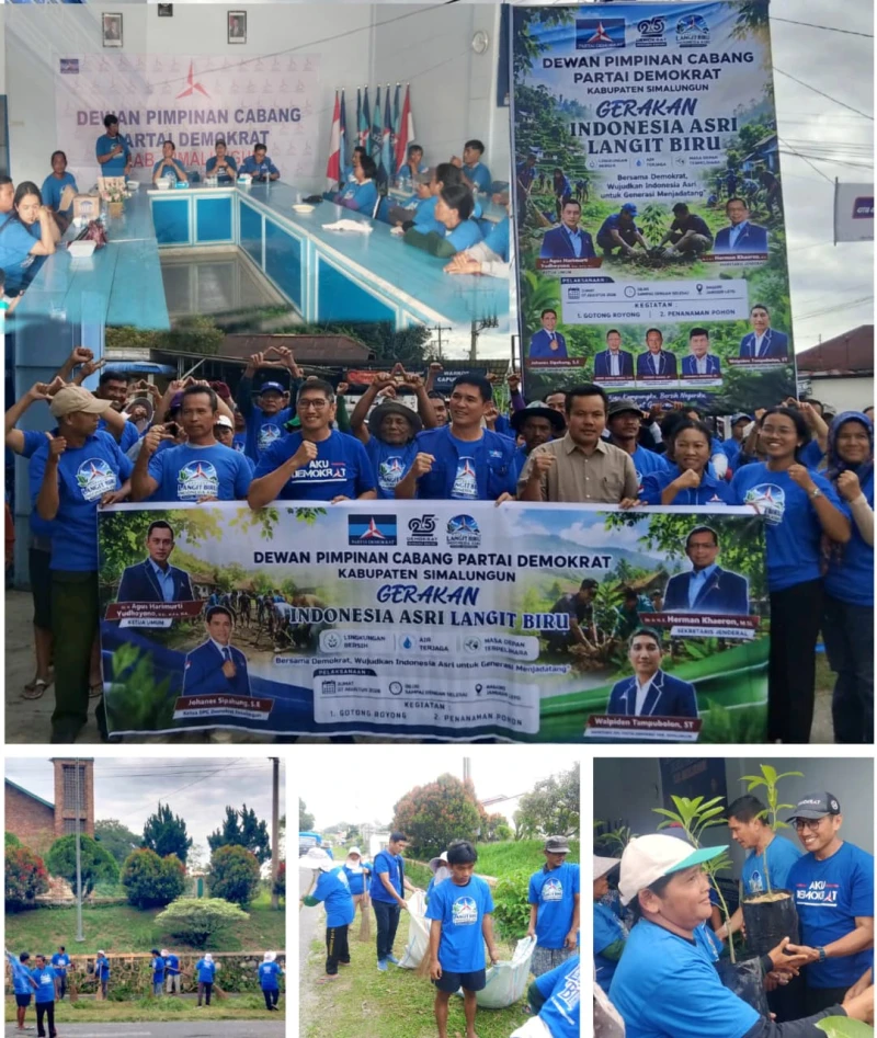 Sambut HUT Ke-25, DPC Partai Demokrat Simalungun Gelar Gotong Royong Bertajuk Gerakan Indonesia ASRI Langit Biru - www.tajamnews.co.id
