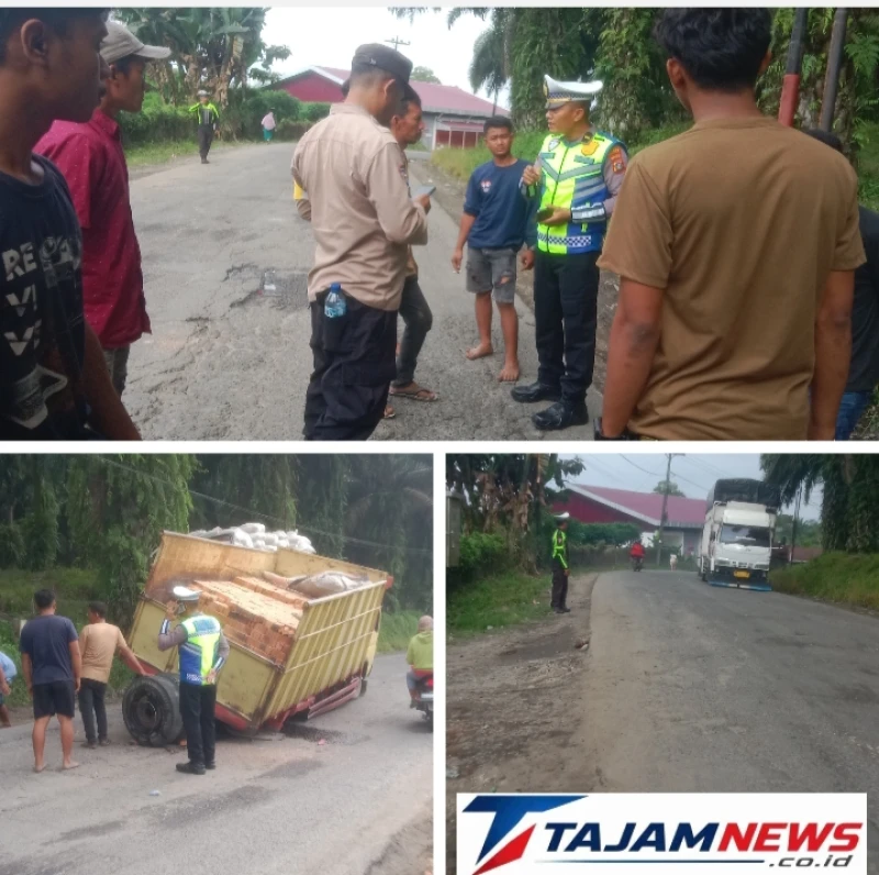 AS belakang Patah truk bermuatan batu bata sebabkan kemacetan Panjang. - TajamNews