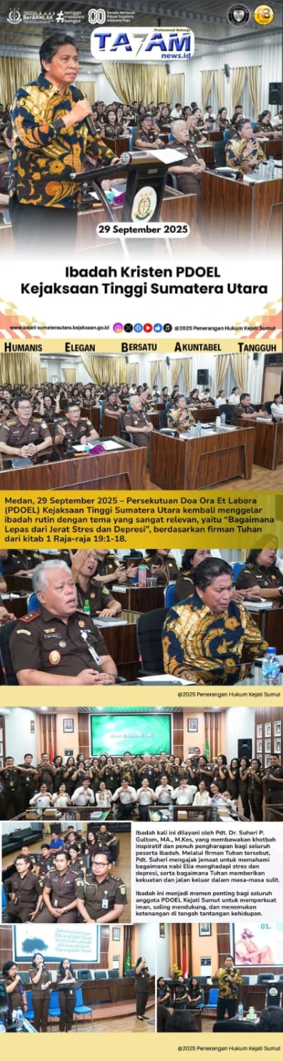 Ibadah PDOEL Kejati Sumut Bongkar Realita Tersembunyi: Tekanan Mental di Balik Profesi Penegak Hukum - www.tajamnews.co.id