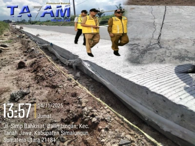 Selesai Disidak Bupati Simalungun, Sudah ’Patah’ Dibeberapa Titik. Kadis PUTR Cuek. - www.tajamnews.co.id