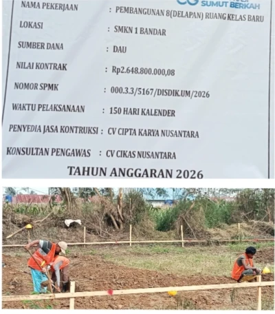 Pihak Sekolah SMKN 1 Bandar Desak kontraktor Evaluasi Pembangunan 8 RKB yang terkesan Lambat - www.tajamnews.co.id
