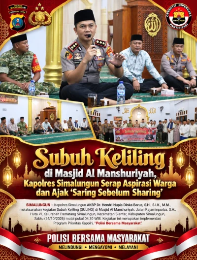 Subuh Keliling di Masjid Al Manshuriyah, Kapolres Simalungun Serap Aspirasi Warga dan Ajak "Saring Sebelum Sharing" - www.tajamnews.co.id